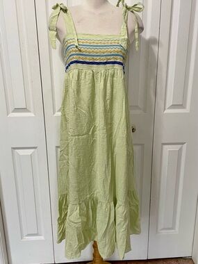 August Sky Light Mint Green Nap Dress with Embroidered Bodice tier skirt